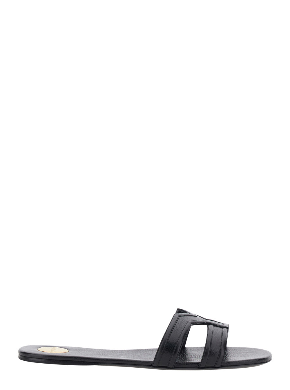 Saint Laurent Women 'Mabrouka' Black Sandals With Rounded Toe And Thick Double Strap In Leather For Women SAINT LAURENT