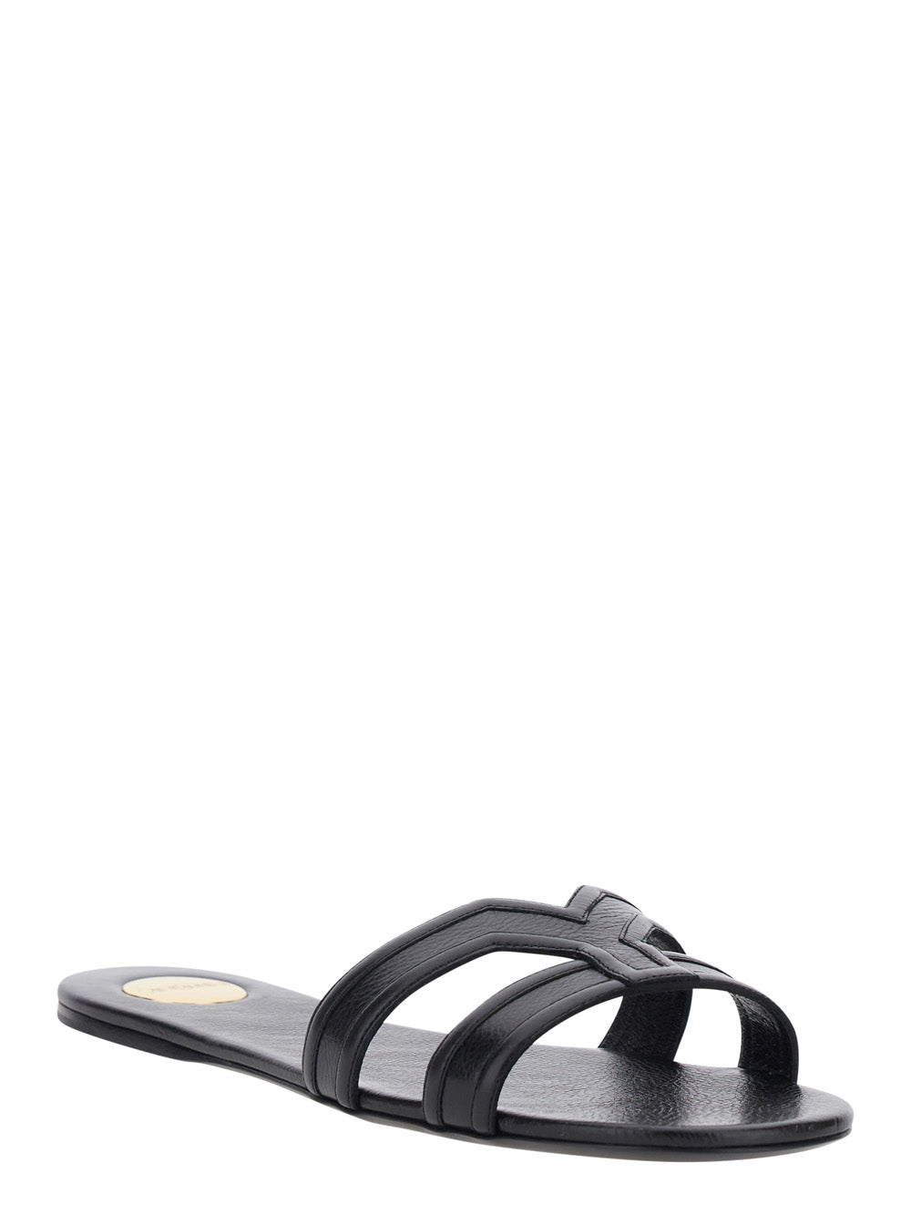 Saint Laurent Women 'Mabrouka' Black Sandals With Rounded Toe And Thick Double Strap In Leather For Women SAINT LAURENT