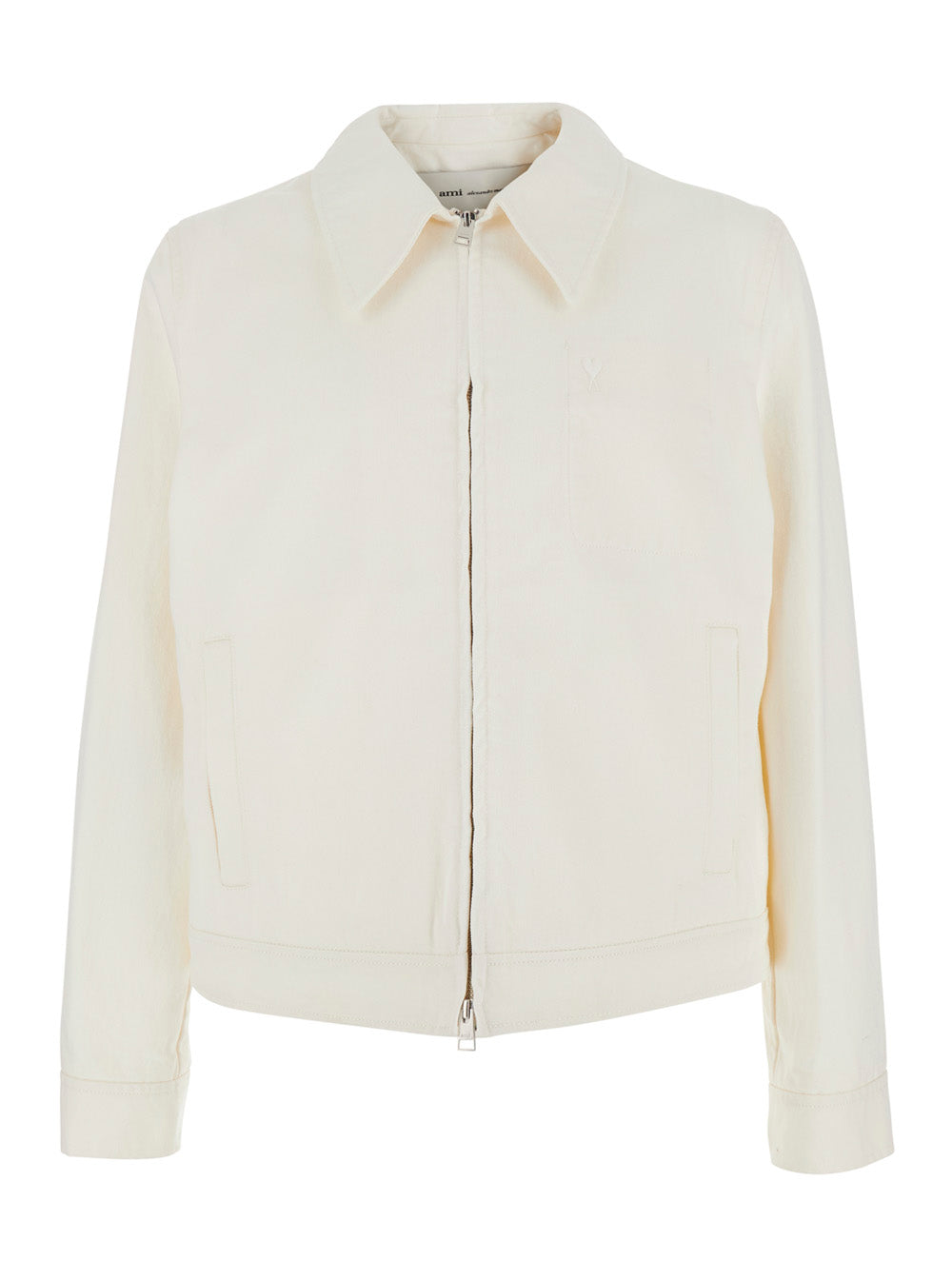 Ami Paris Men White Jacket With Classic Collar And Tone-On-Tone Adc Embroidery On The Front In Fabric For Men AMI PARIS