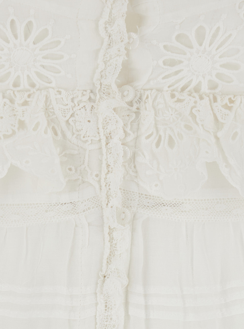 Isabel Marant Etoile Women 'Paule' White Long Sleeveless Dress With All-Over Embroidery And Ruffle Details In Cotton For Women ISABEL MARANT ETOILE