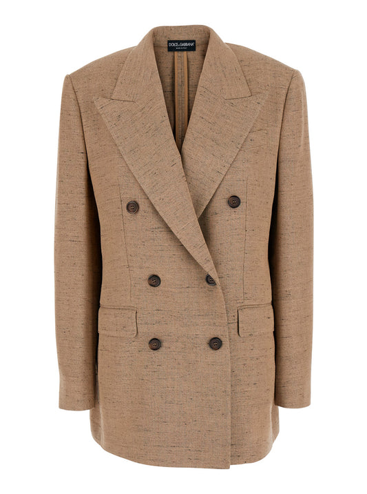 Dolce & Gabbana Women Beige Double-Breasted Jacket With Peak Lapels In Tech Fabric Woman DOLCE & GABBANA