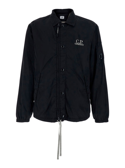 C.P. Company Men Black Jacket With Logo On The Front And Back And Logo Plate On The Sleeve In Tech Fabric Men