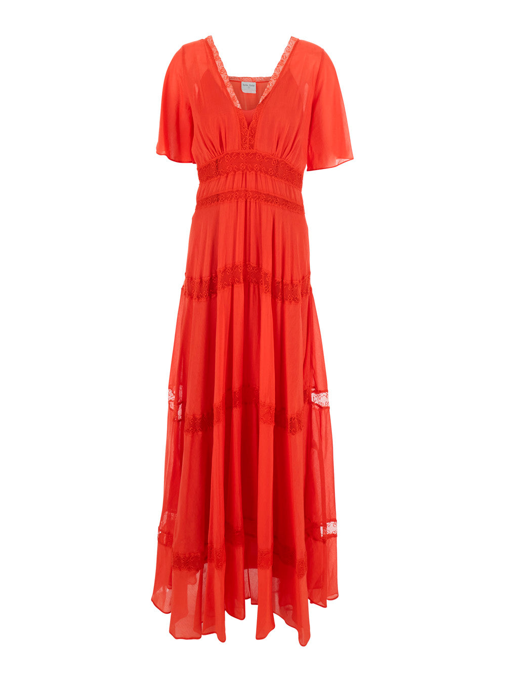 Forte_Forte Women Long Dress 'Co/Se Volie And Lace Long Dress With Slip' Red With Lace Details And Cotton And Silk Underskirt Women FORTE FORTE