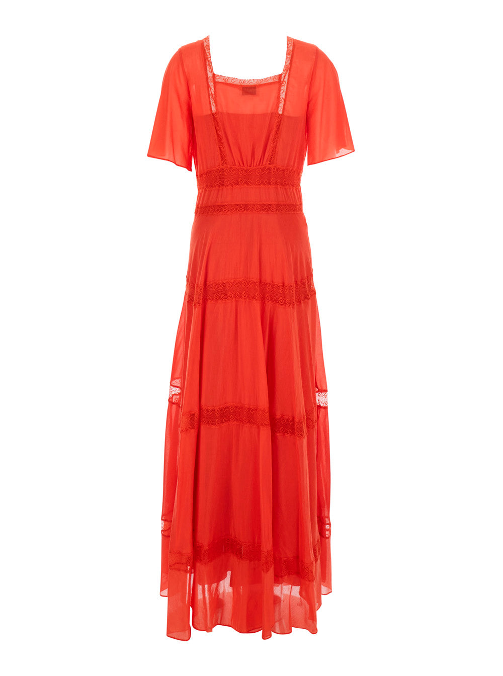Forte_Forte Women Long Dress 'Co/Se Volie And Lace Long Dress With Slip' Red With Lace Details And Cotton And Silk Underskirt Women FORTE FORTE