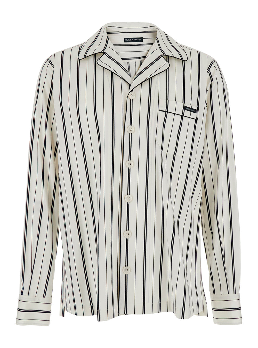 Dolce & Gabbana Men Black And White Long-Sleeved Shirt With Stripe Motif In Cotton For Men DOLCE & GABBANA