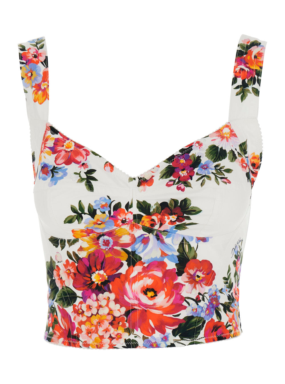Dolce & Gabbana Women Multicolor Floral Print V-Neck Bustier Top In Cotton For Women DOLCE & GABBANA