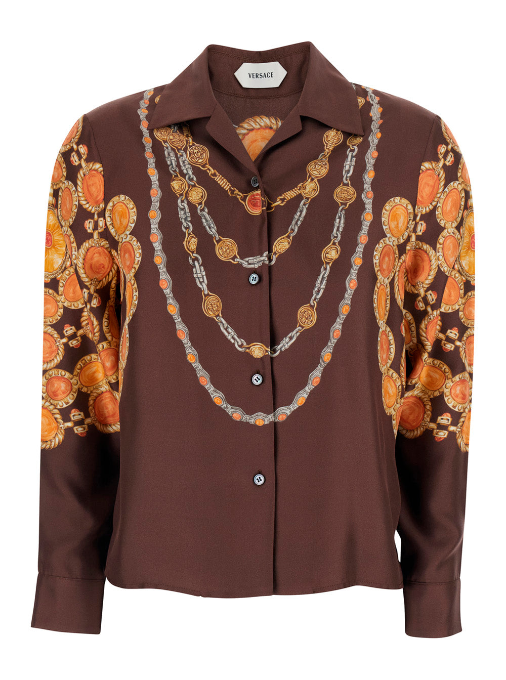 Versace Women Shirt 'Printed Shirt Look 62' Brown With Printed Silk Motif For Women VERSACE