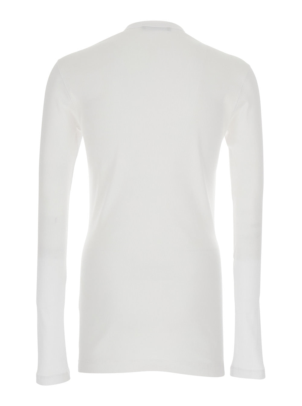 Dolce & Gabbana Men 'Serafino' White Crew Neck T-Shirt With Long Sleeves And Logo Patch On The Front In Cotton For Men DOLCE & GABBANA