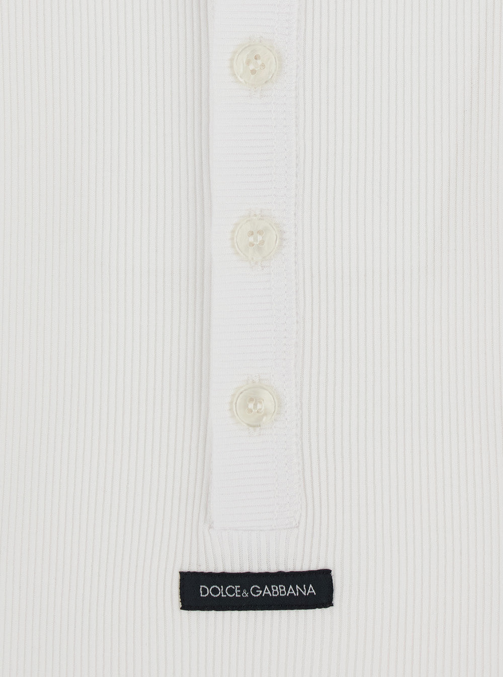 Dolce & Gabbana Men 'Serafino' White Crew Neck T-Shirt With Long Sleeves And Logo Patch On The Front In Cotton For Men DOLCE & GABBANA