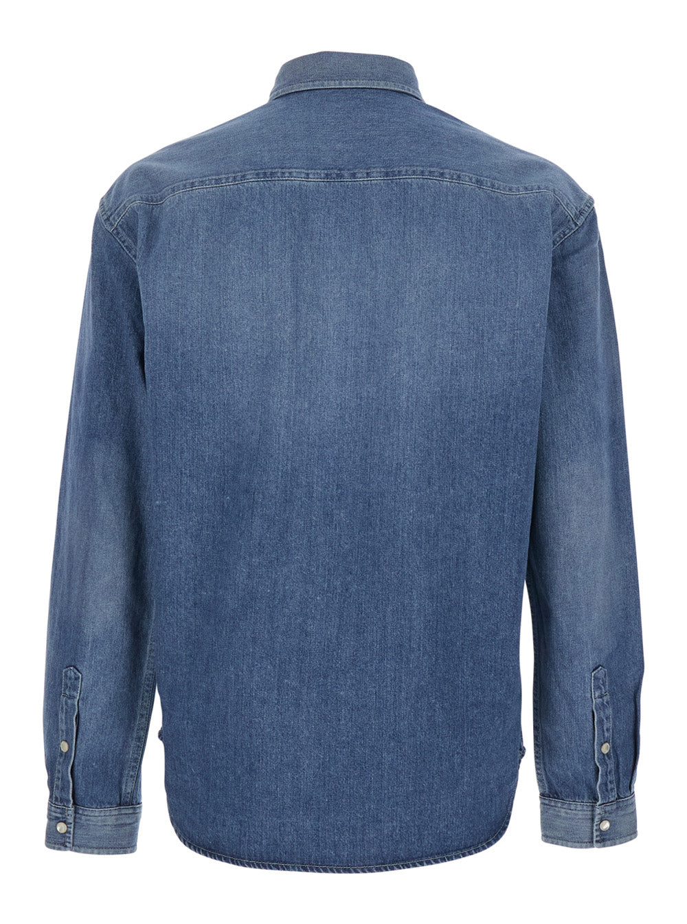 Saint Laurent Men Blue Denim Long Sleeve Shirt With Front Logo For Men SAINT LAURENT