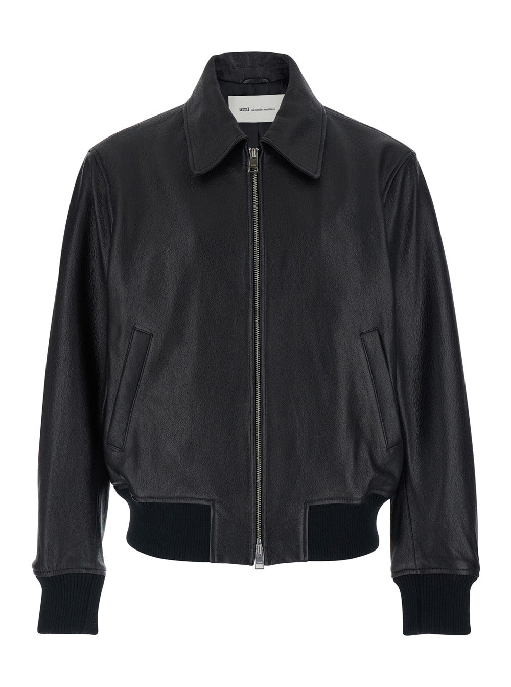 Ami Paris Men Black Jacket With Front Zip Closure And Long Sleeves In Leather Man AMI PARIS