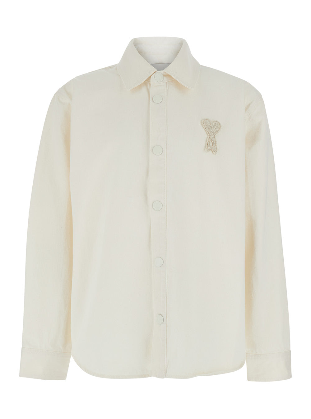 Ami Paris Men White Long-Sleeved Shirt With Classic Collar And Ami De Coeur Logo Embroidered On The Front In Cotton For Men AMI PARIS