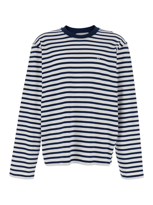 Ami Paris Men Quota -Long Sleeves Boxy Fit Mariniere Teeshirt With Ami De Coeur Patch AMI PARIS