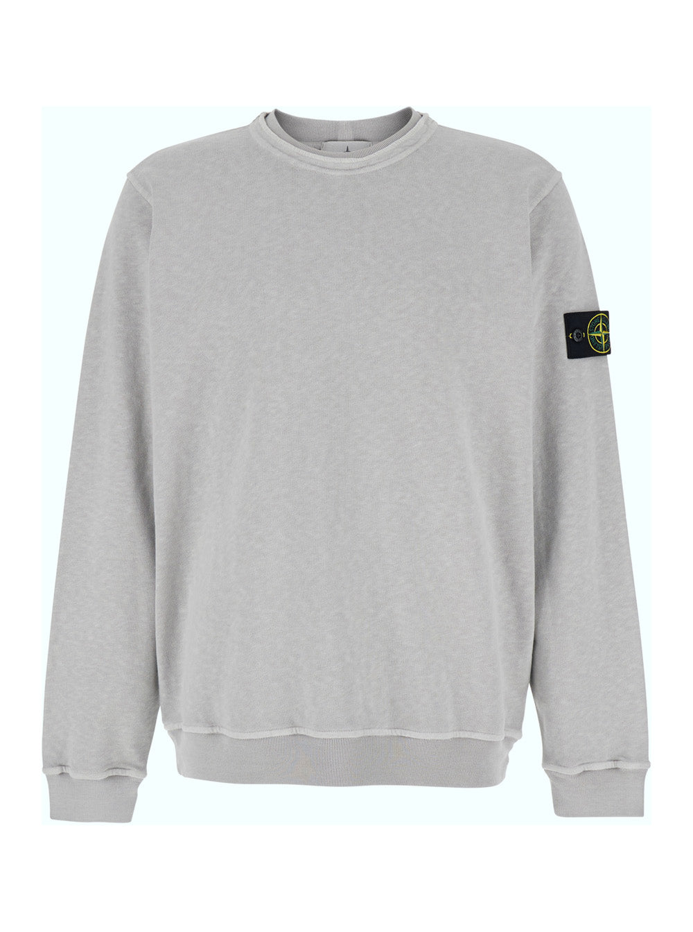 Stone Island Men Grey Crewneck Sweatshirt With Logo Patch On Sleeve In Cotton Men STONE ISLAND