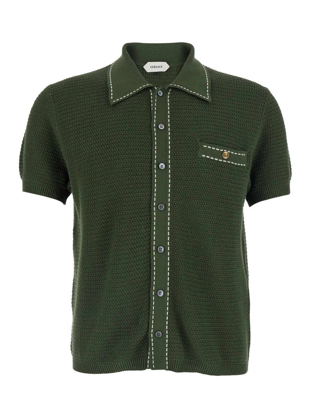 Versace Men Look 20 Croche Polo Green With Collar And Short Sleeves In Cotton Men VERSACE