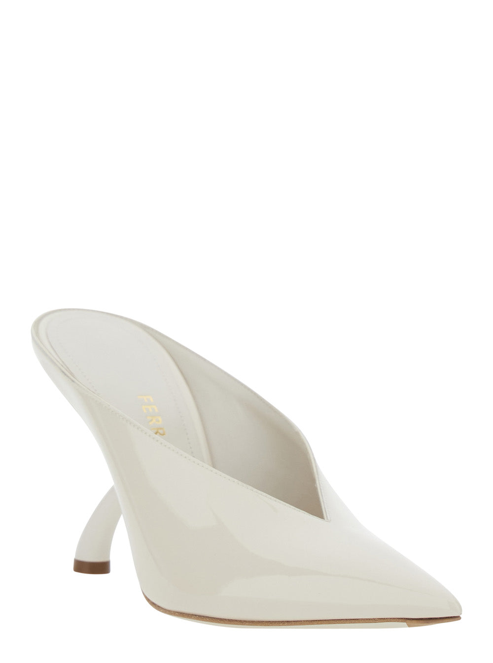 Ferragamo Women White Mules With Sculptural Heel And V-Neck In Leather For Women FERRAGAMO