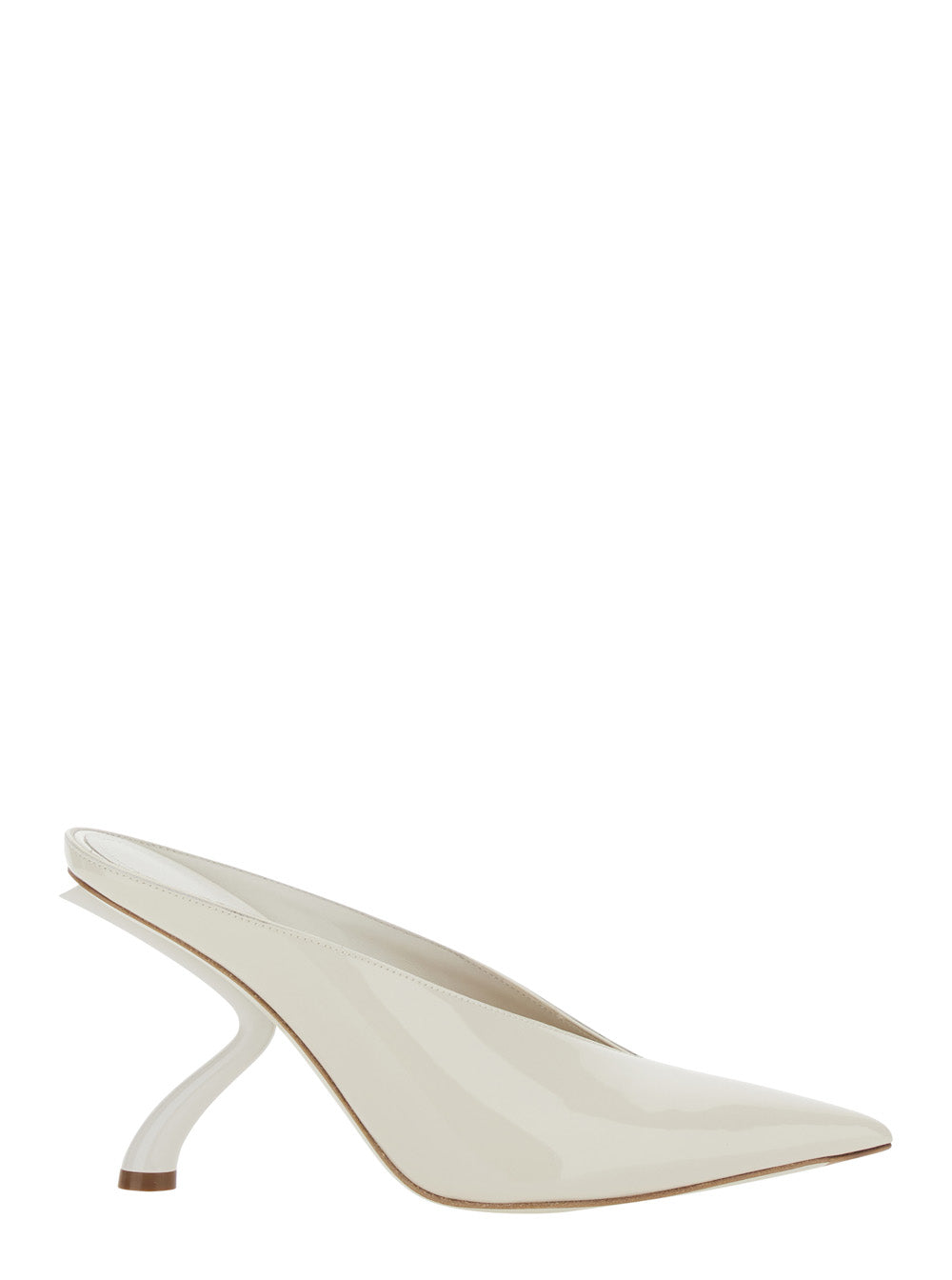 Ferragamo Women White Mules With Sculptural Heel And V-Neck In Leather For Women FERRAGAMO