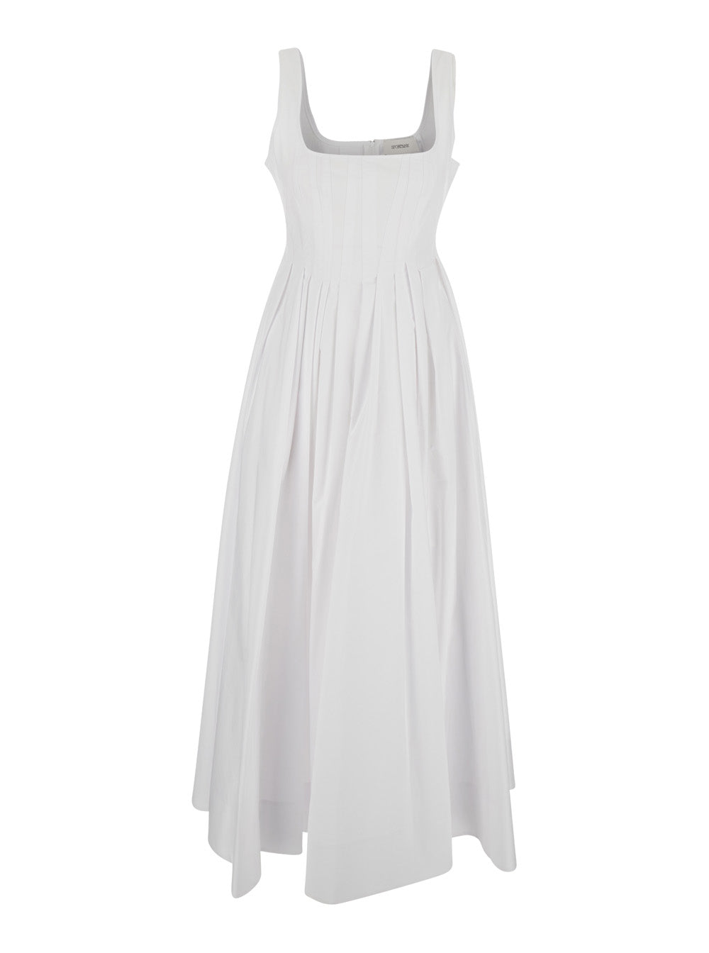 Sportmax Women 'Giro' White Midi Dress With Square Neckline And Hidden Zip Closure At The Back In Cotton For Women SPORTMAX
