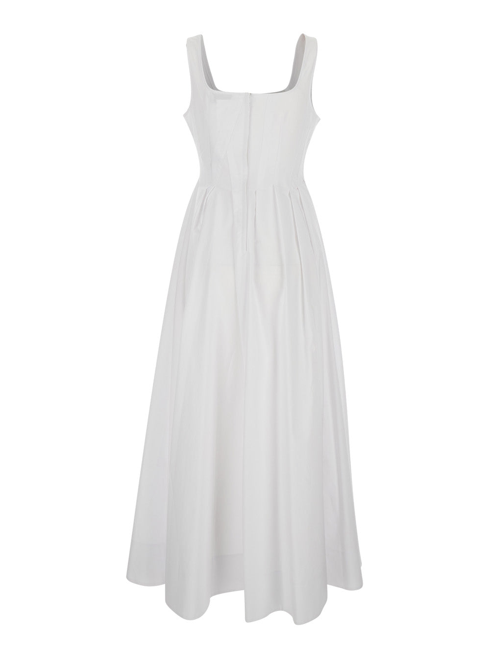 Sportmax Women 'Giro' White Midi Dress With Square Neckline And Hidden Zip Closure At The Back In Cotton For Women SPORTMAX