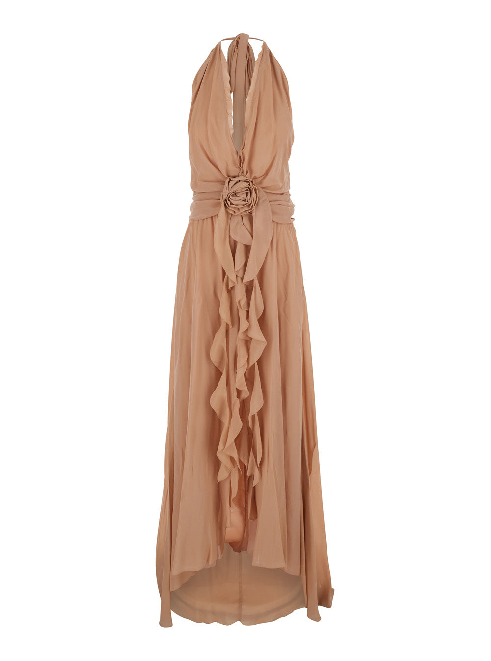 Blumarine Women Dress 'Georgette Long Dress' Pink With V-Neck And Long Sleeves In Viscose For Women BLUMARINE