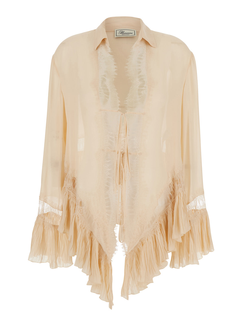 Blumarine Women Beige Blouse With Pointed Collar And All-Over Lace Embellishment In Viscose For Women BLUMARINE