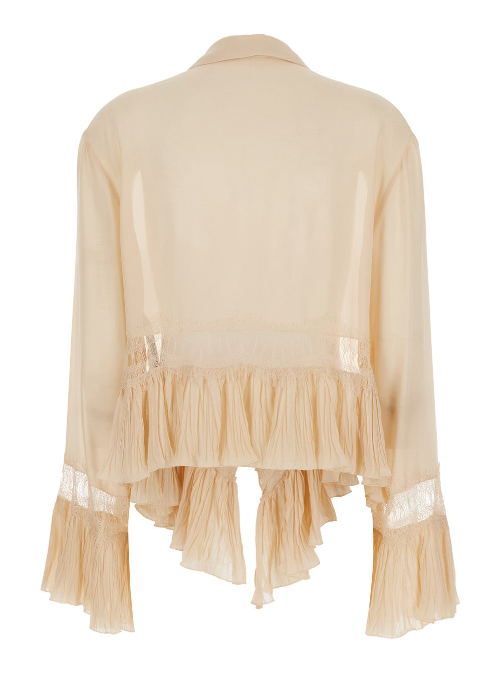 Blumarine Women Beige Blouse With Pointed Collar And All-Over Lace Embellishment In Viscose For Women BLUMARINE