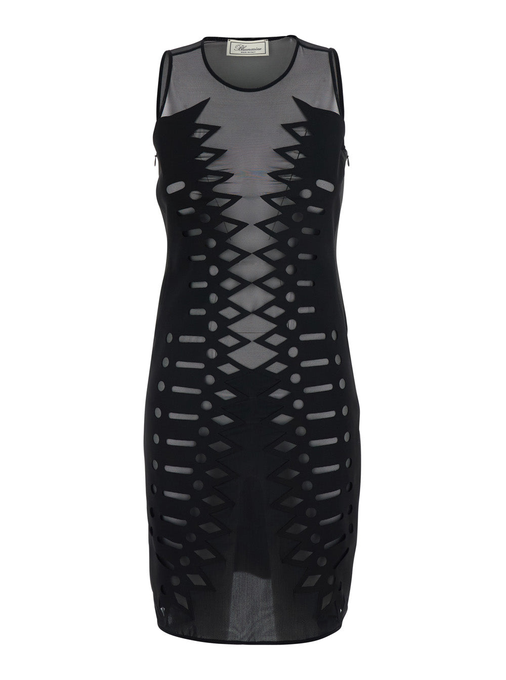 Blumarine Women Black Sleeveless Dress With Round Neck And All-Over Embroidery In Tech Fabric For Women BLUMARINE