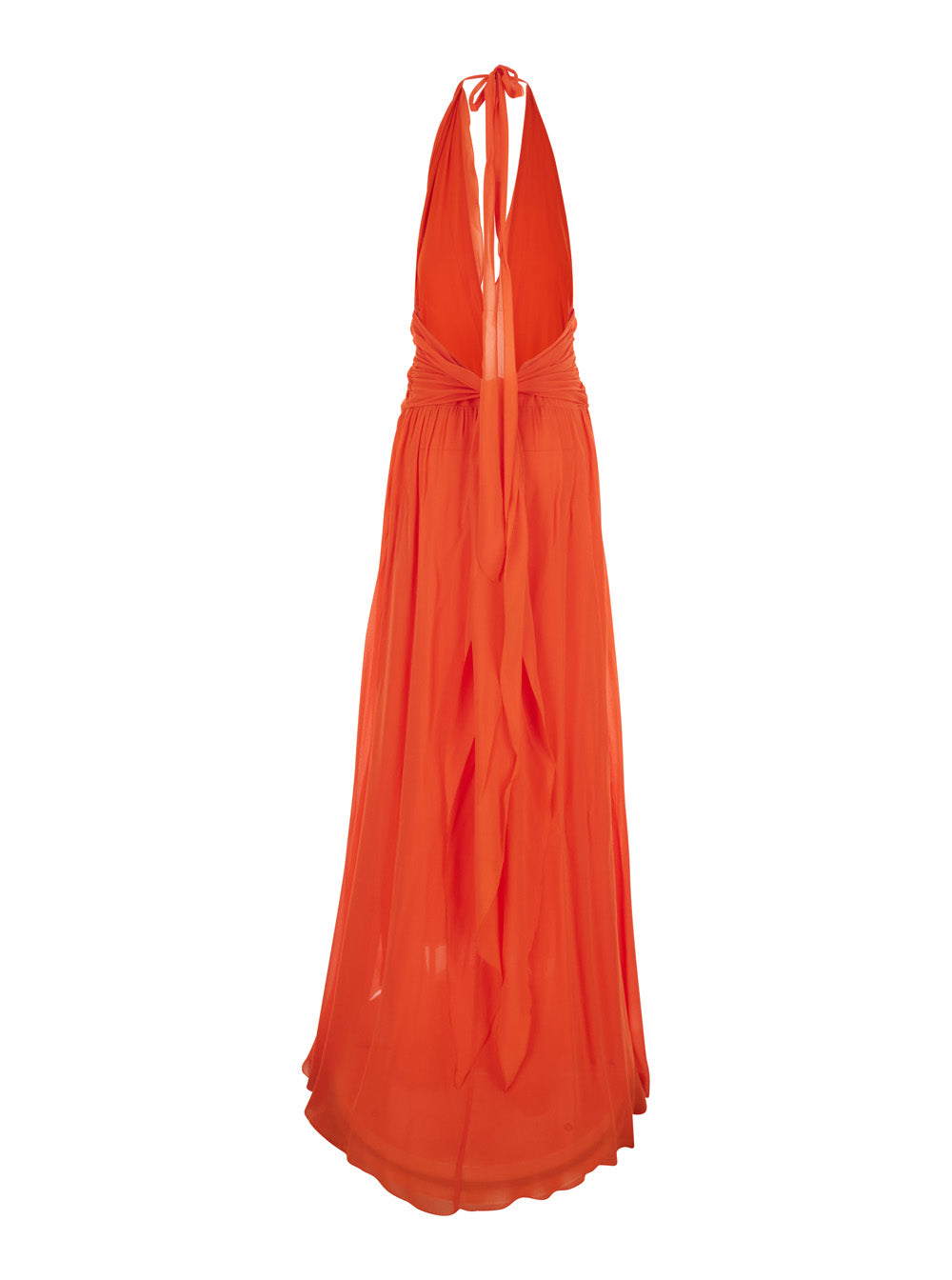 Blumarine Women Orange Long Dress With Halterneck And Floral Decorations In Viscose For Women BLUMARINE
