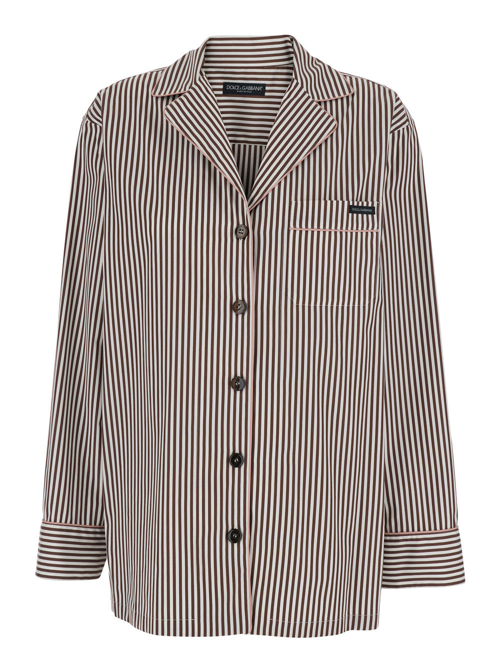 Dolce & Gabbana Women Brown Shirt With Notched Revers Collar And All-Over Stripes Motif In Cotton For Women DOLCE & GABBANA
