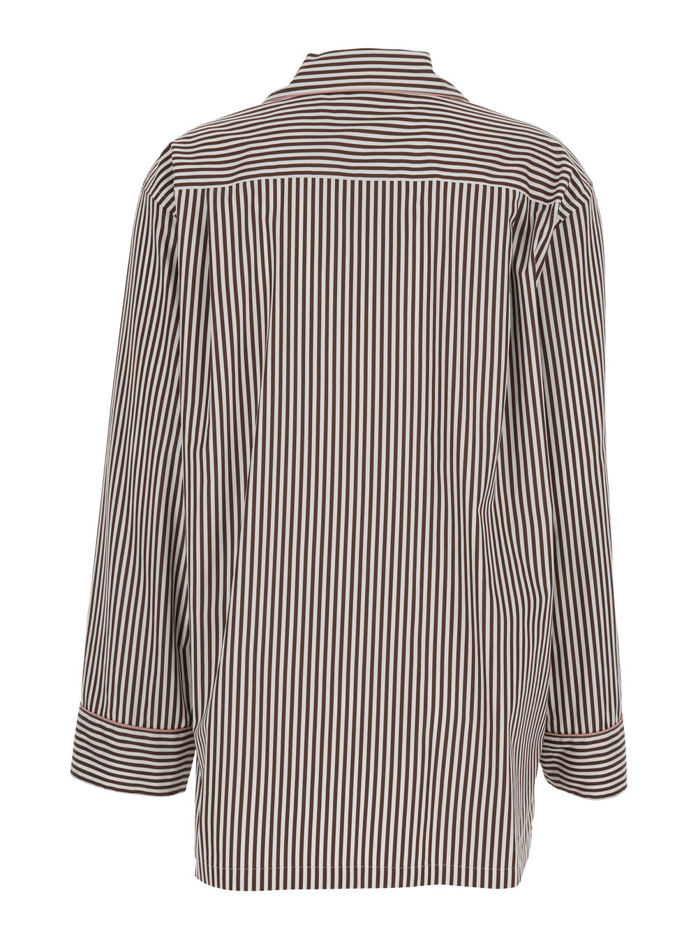 Dolce & Gabbana Women Brown Shirt With Notched Revers Collar And All-Over Stripes Motif In Cotton For Women DOLCE & GABBANA