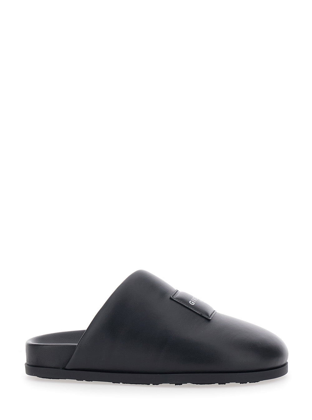 Givenchy Women Black Mules With Asymmetrical Design And Padded Leather Logo Women GIVENCHY
