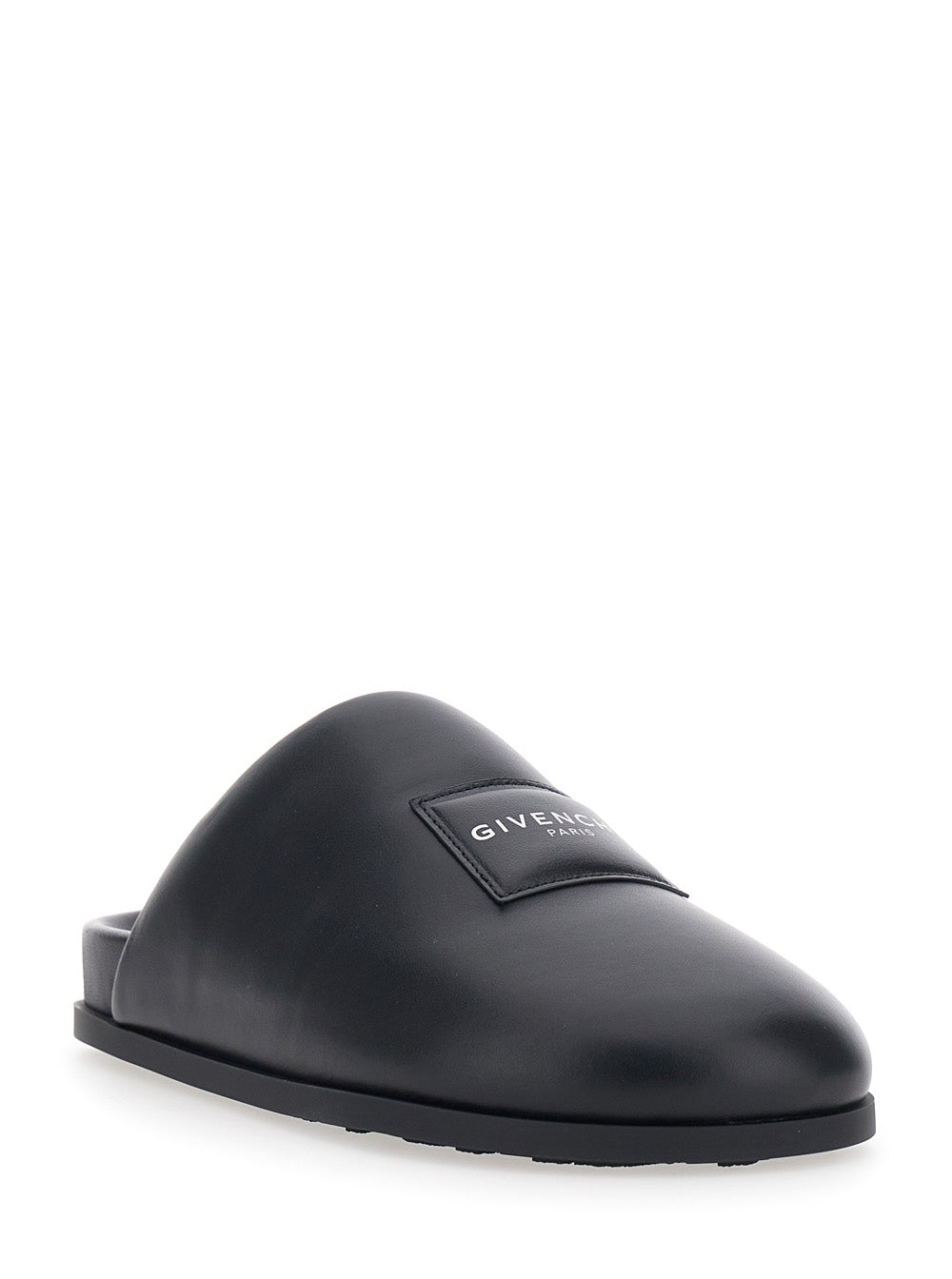 Givenchy Women Black Mules With Asymmetrical Design And Padded Leather Logo Women GIVENCHY
