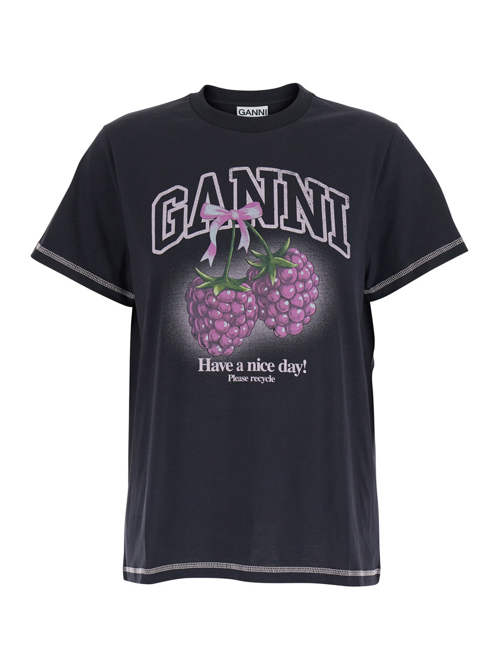 Ganni Women Basic Cotton Jersey Raspberry Print GANNI