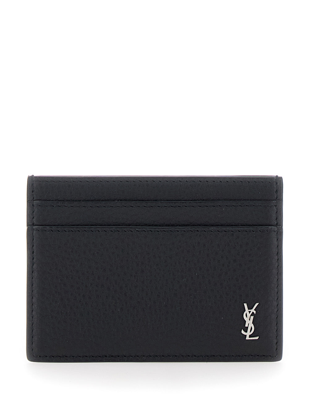 Saint Laurent Men Card Holder 'Grainy Leather' Black With Leather Details SAINT LAURENT