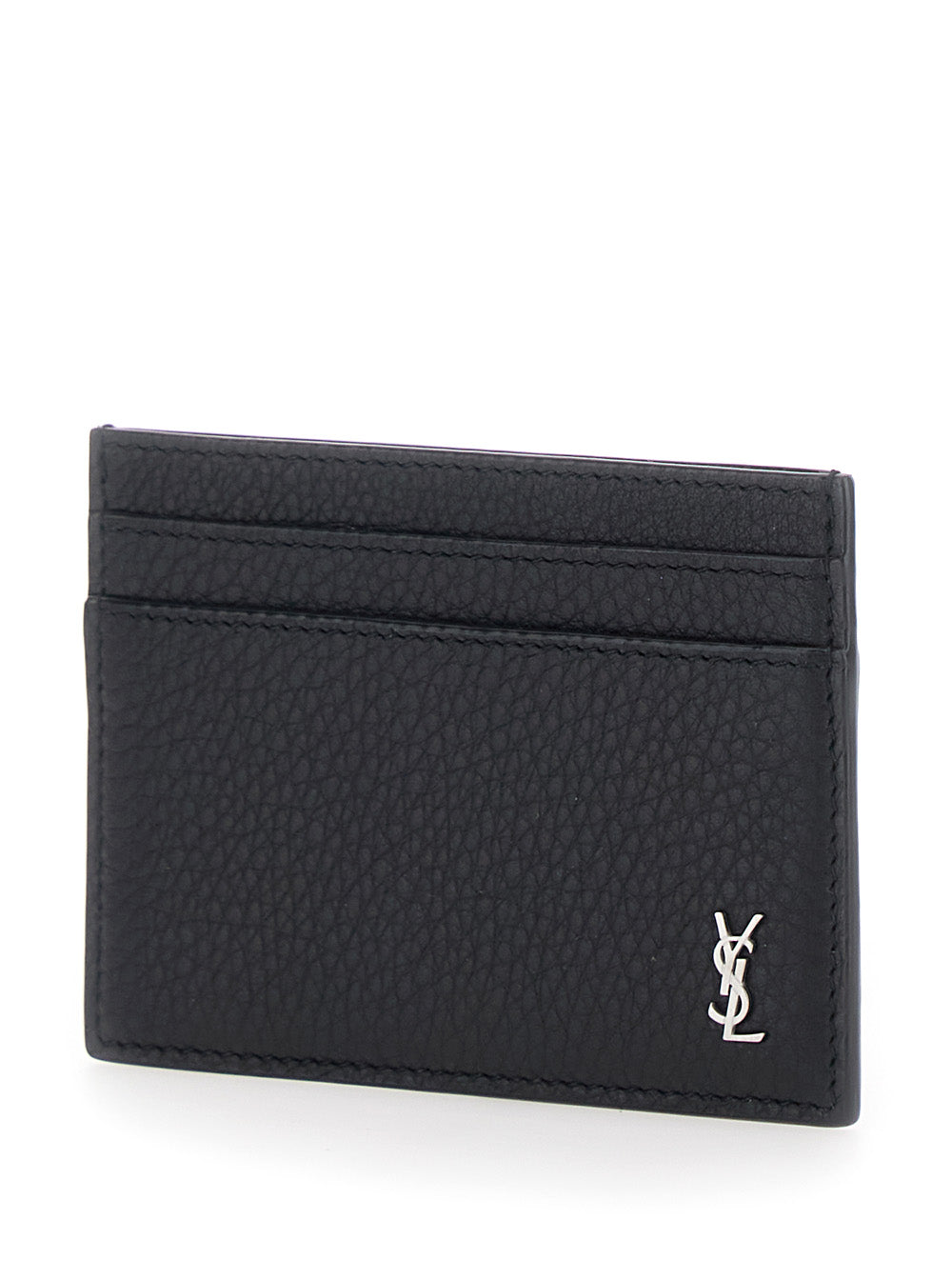 Saint Laurent Men Card Holder 'Grainy Leather' Black With Leather Details SAINT LAURENT