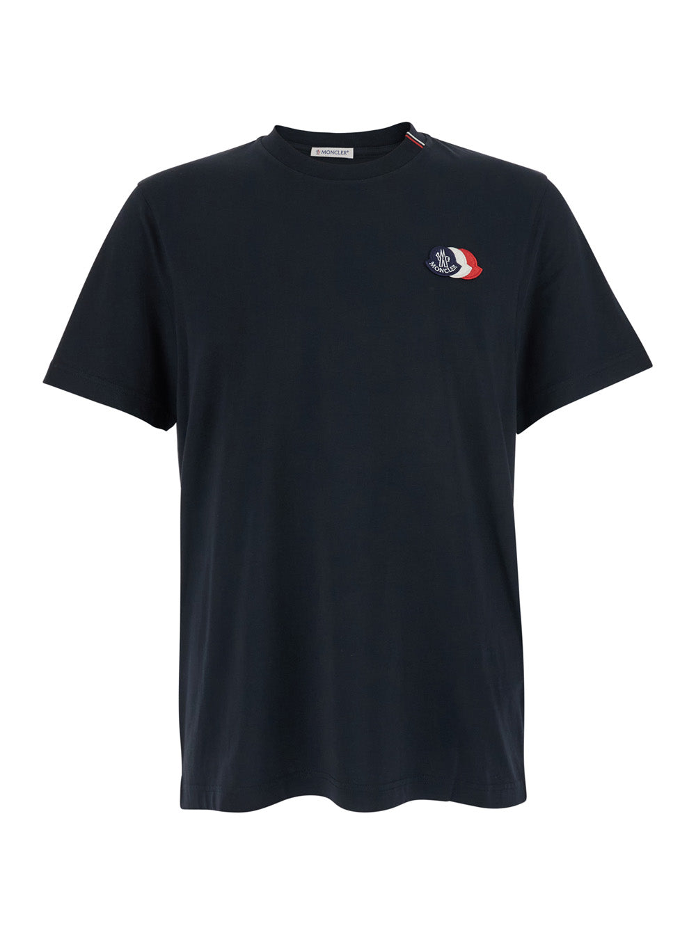 Moncler Men Blue T-Shirt With Logo Print On The Front In Cotton For Men MONCLER