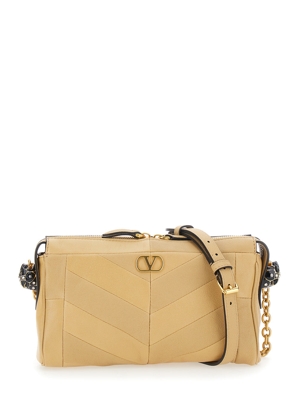 Valentino Garavani Women 'Panthea' Beige Crossbody Bag With Patchwork Design And Vlogo Plate On The Front In Leather Woman VALENTINO GARAVANI