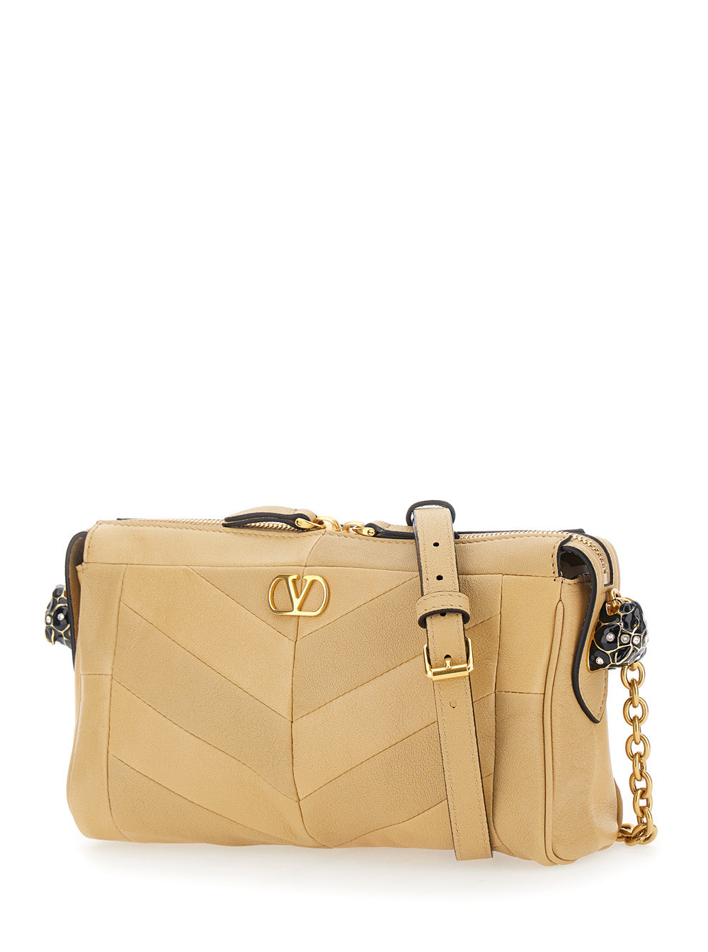 Valentino Garavani Women 'Panthea' Beige Crossbody Bag With Patchwork Design And Vlogo Plate On The Front In Leather Woman VALENTINO GARAVANI