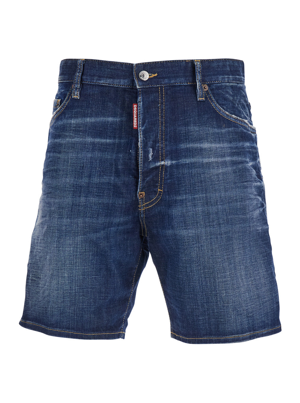 Dsquared2 Men Blue Shorts With Logo Patch On The Back And Ripped Details On The Back In Denim For Men DSQUARED2