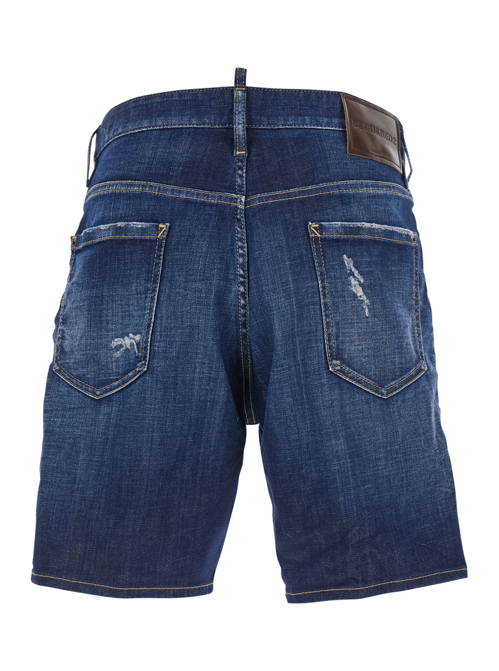 Dsquared2 Men Blue Shorts With Logo Patch On The Back And Ripped Details On The Back In Denim For Men DSQUARED2