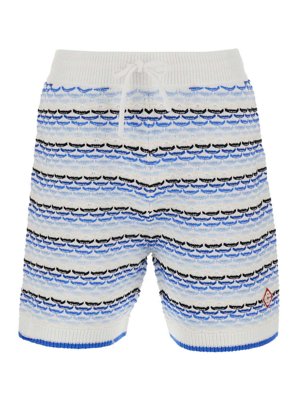 Casablanca Men White And Blue Shorts With Braided Motif And Logo On The Front In Cotton Man CASABLANCA