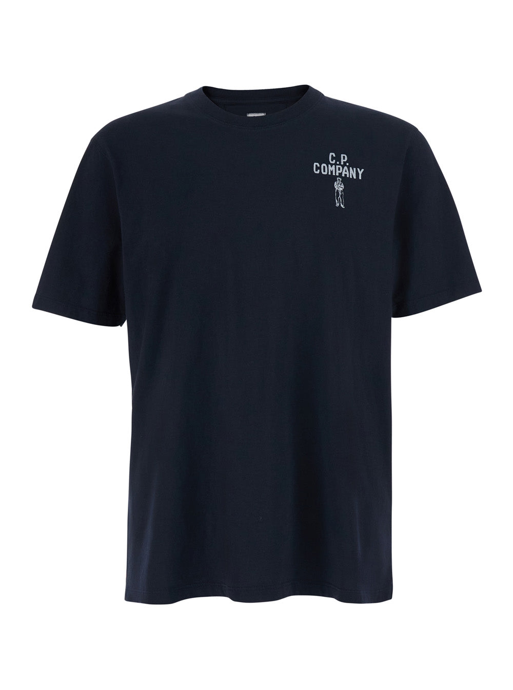 C.P. Company Men Blue T-Shirt With Round Neck And Logo Print In Cotton Man C.P. COMPANY