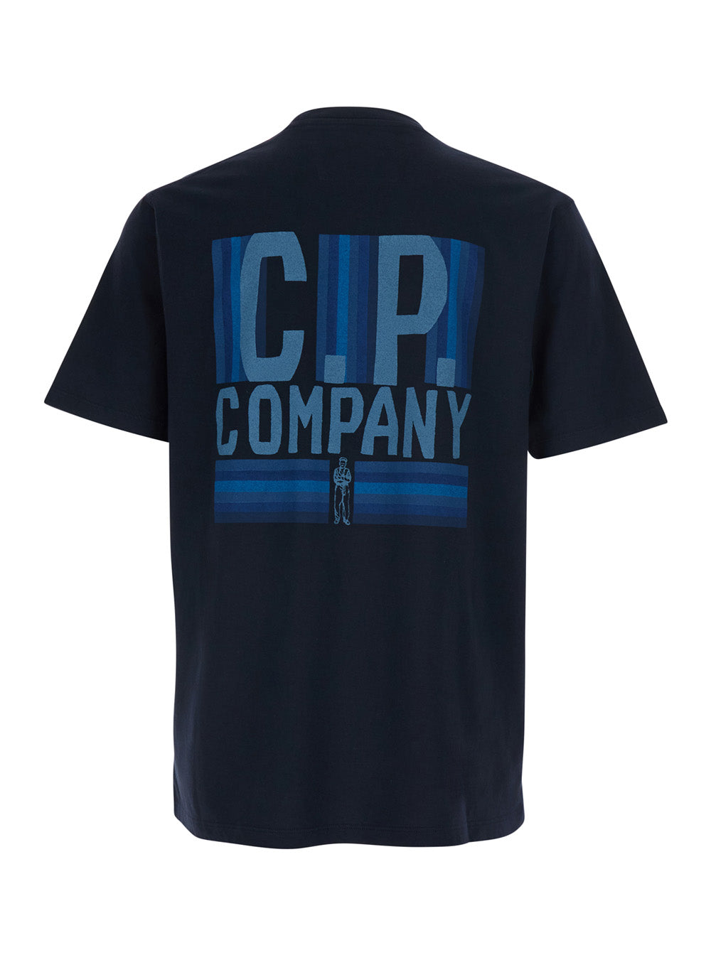 C.P. Company Men Blue T-Shirt With Round Neck And Logo Print In Cotton Man C.P. COMPANY