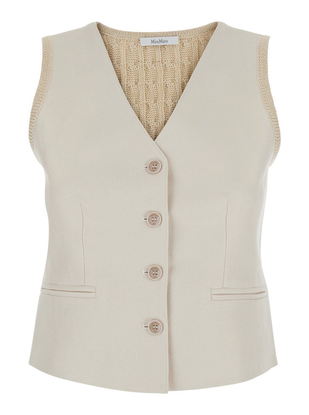 Max Mara Women Beige 'Mxmcalib' Vest With V-Neck And Cable Knit On The Back In Linen For Women MAX MARA