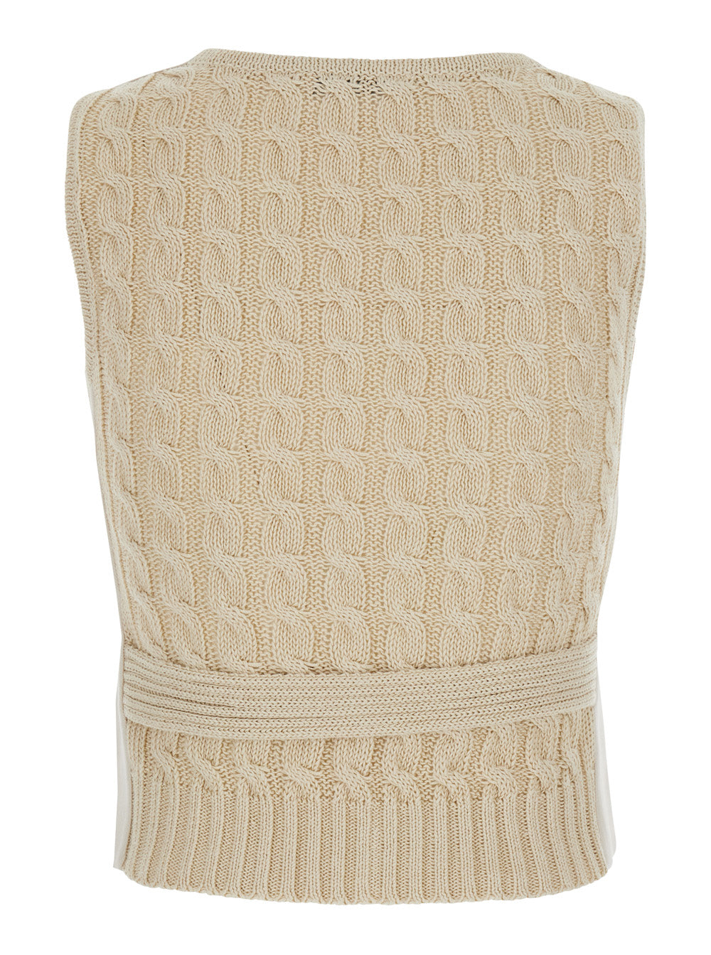 Max Mara Women Beige 'Mxmcalib' Vest With V-Neck And Cable Knit On The Back In Linen For Women MAX MARA
