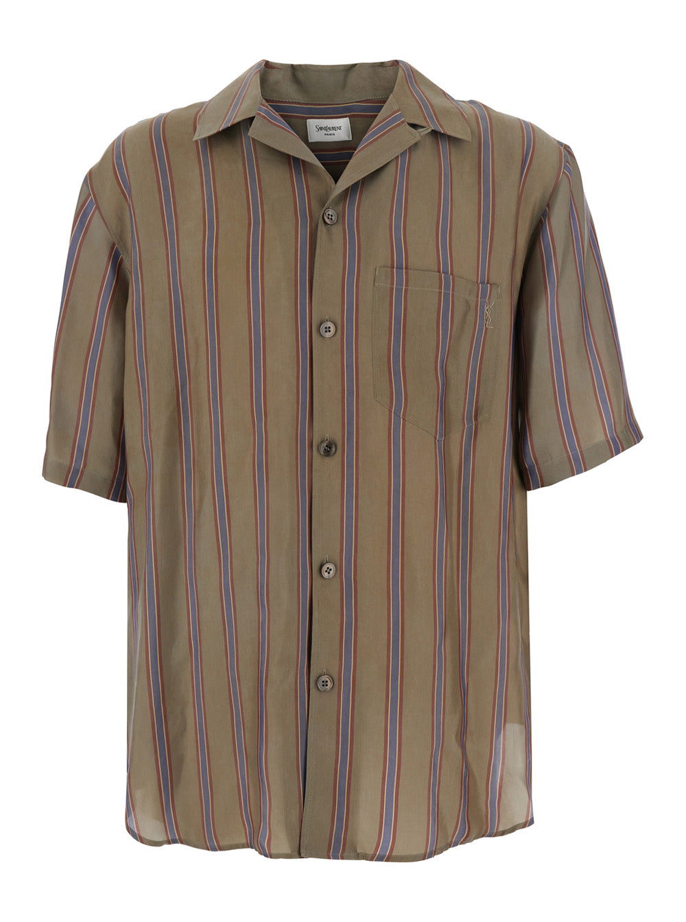 Saint Laurent Men Boxy Strips Shirt With Collar And Long Sleeves In Brown For Men SAINT LAURENT