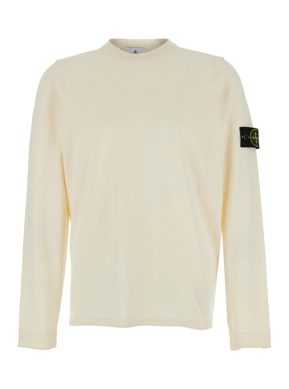 Stone Island Men White Sweater With Round Neck And Long Sleeves In Cotton For Men STONE ISLAND