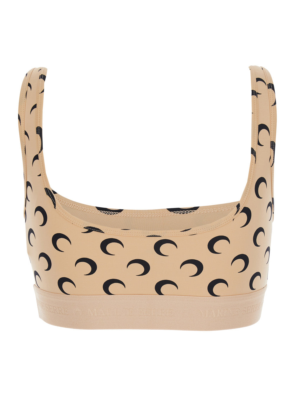 Marine Serre Women Beige Sports Bra With Moon All-Over Print And Logo Lettering In Tech Fabric For Women MARINE SERRE