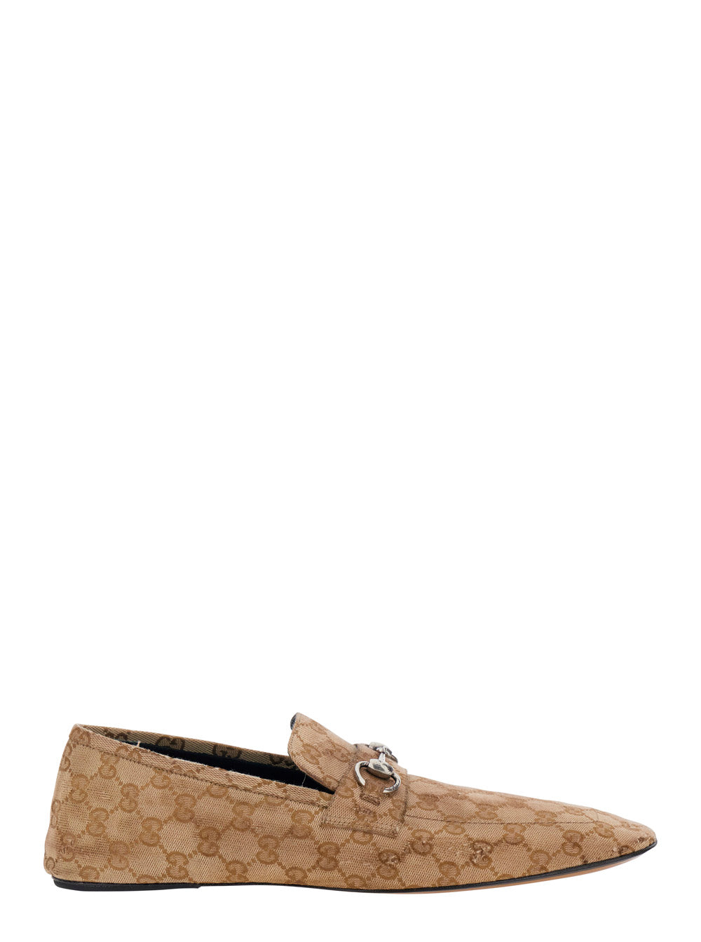Gucci Men 'Edgar' Beige Loafers With Horsebit Plaque On The Front In Gg Leather For Men GUCCI