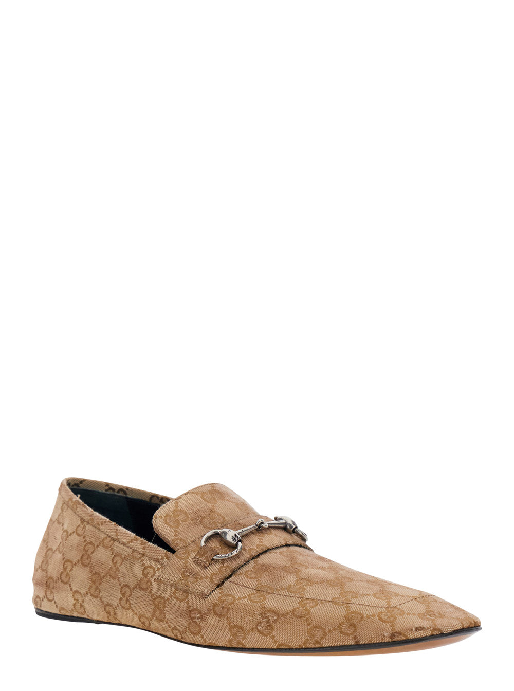 Gucci Men 'Edgar' Beige Loafers With Horsebit Plaque On The Front In Gg Leather For Men GUCCI